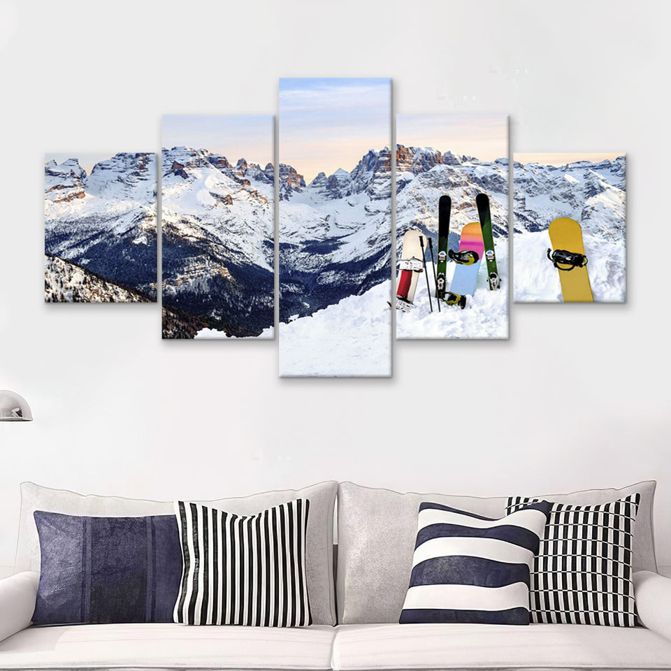 Snowboards Cool 5 Piece Canvas Prints Wall Art Decor - Painting Canvas, Multi Panels