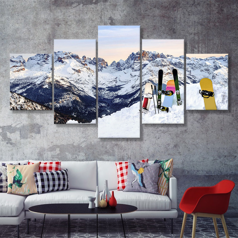 Snowboards Cool 5 Piece Canvas Prints Wall Art Decor - Painting Canvas, Multi Panels