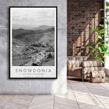 Snowdonia National Park Travel Art Black And White Decor Framed Canvas Prints Wall Art Home Decor, Floating Frame