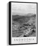 Snowdonia National Park Travel Art Black And White Decor Framed Canvas Prints Wall Art Home Decor, Floating Frame
