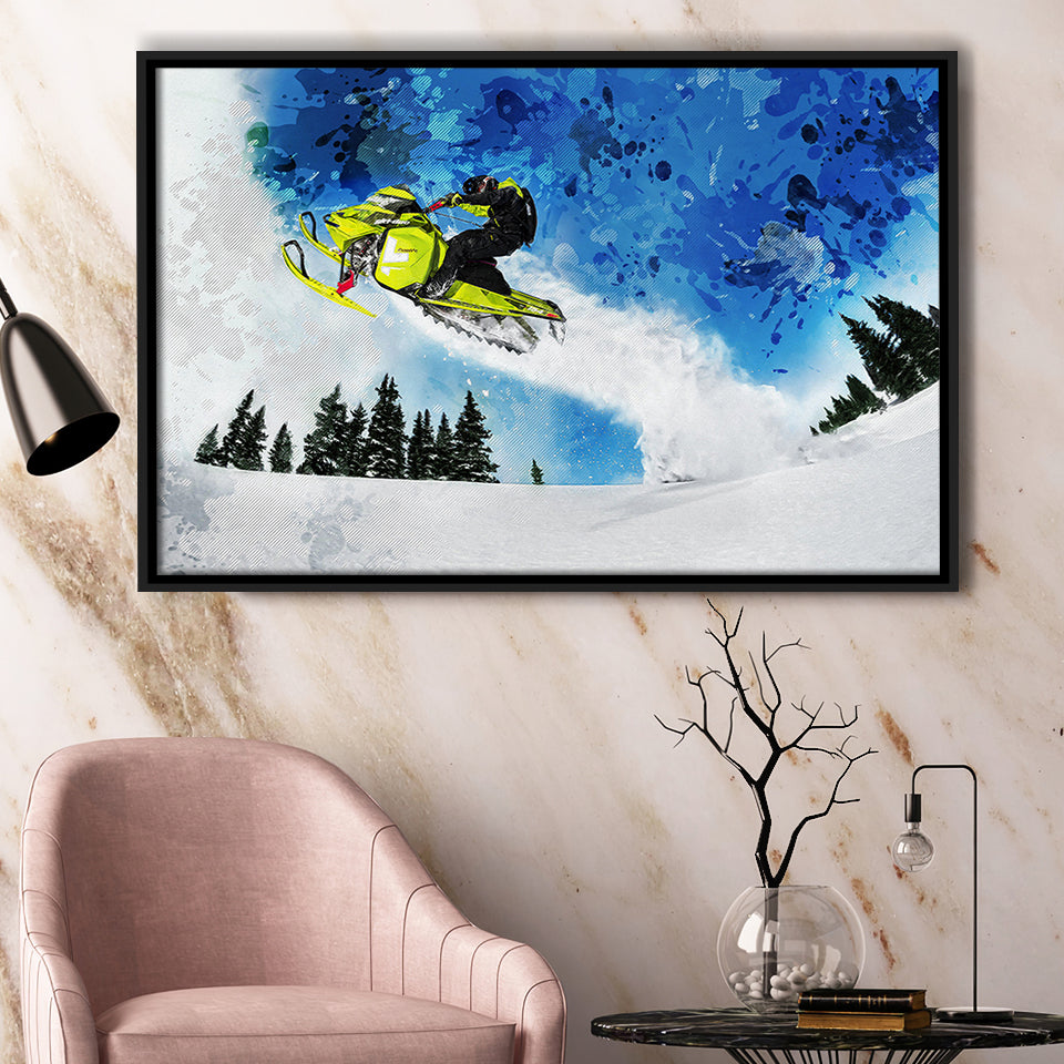 Snowmobiles Framed Canvas Prints Wall Art Decor - Painting Canvas, Framed Picture, Home Decor