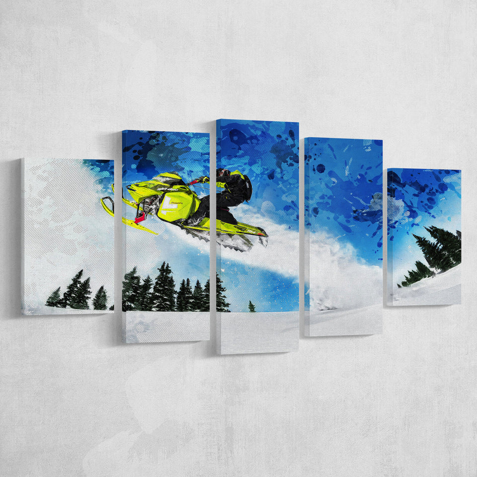 Snowmobiles 5 Pieces Canvas Prints Wall Art Decor - Painting Canvas, Mixed Canvas, Multi Panels