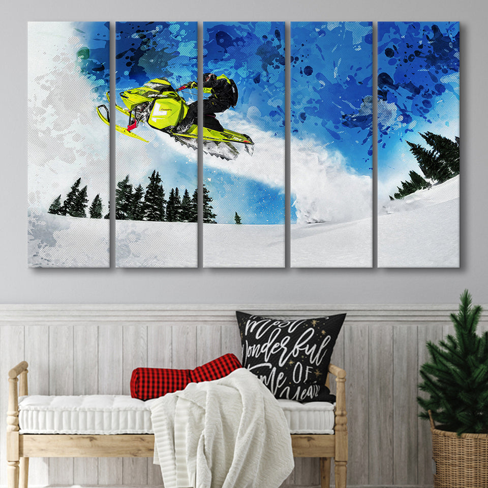 Snowmobiles 5 Piece B Canvas Prints Wall Art Decor, Multi Panels,Large Canvas, Home Decor