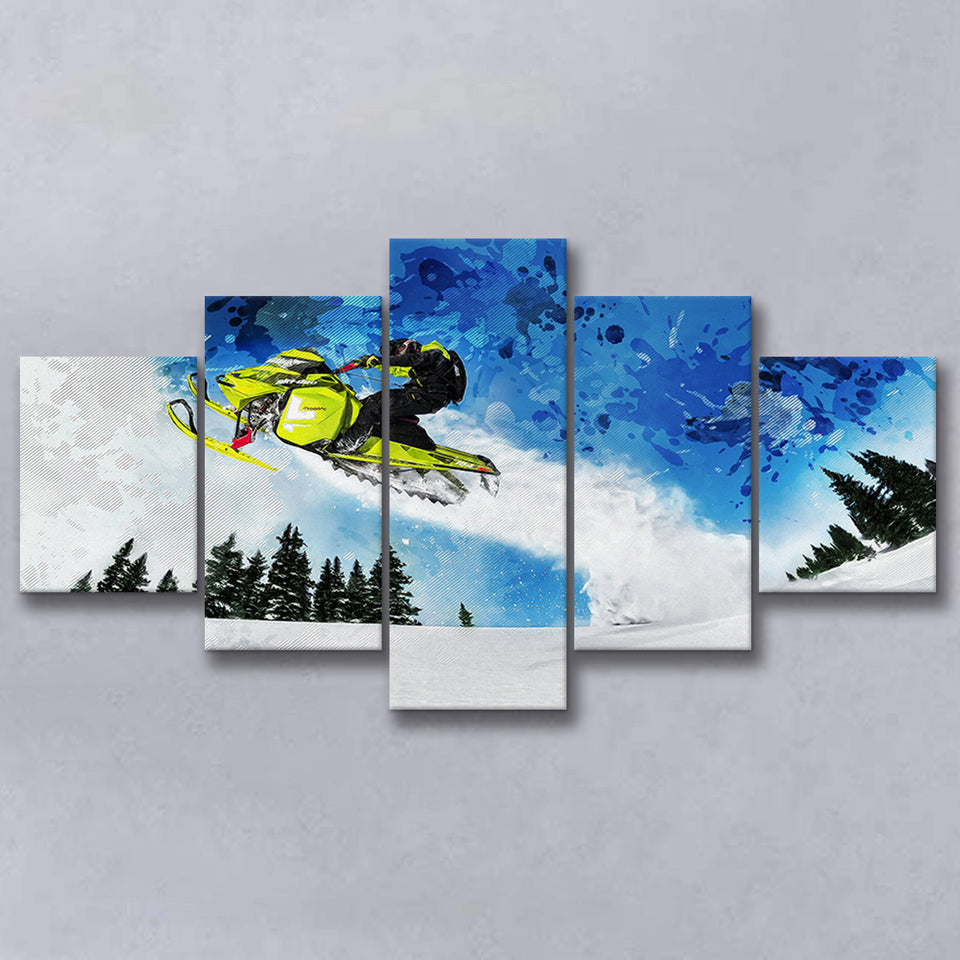 Snowmobiles 5 Pieces Canvas Prints Wall Art Decor - Painting Canvas, Mixed Canvas, Multi Panels