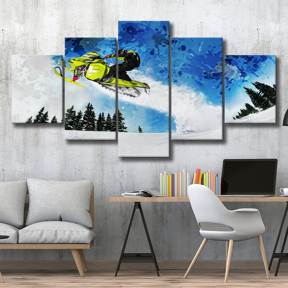 Snowmobiles 5 Pieces Canvas Prints Wall Art Decor - Painting Canvas, Mixed Canvas, Multi Panels