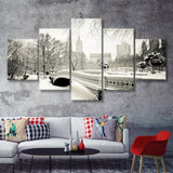 Snowy At Central Park New York City 5 Pieces Canvas Prints Wall Art - Painting Canvas, Multi Panel, Wall Decor, Canvas Art