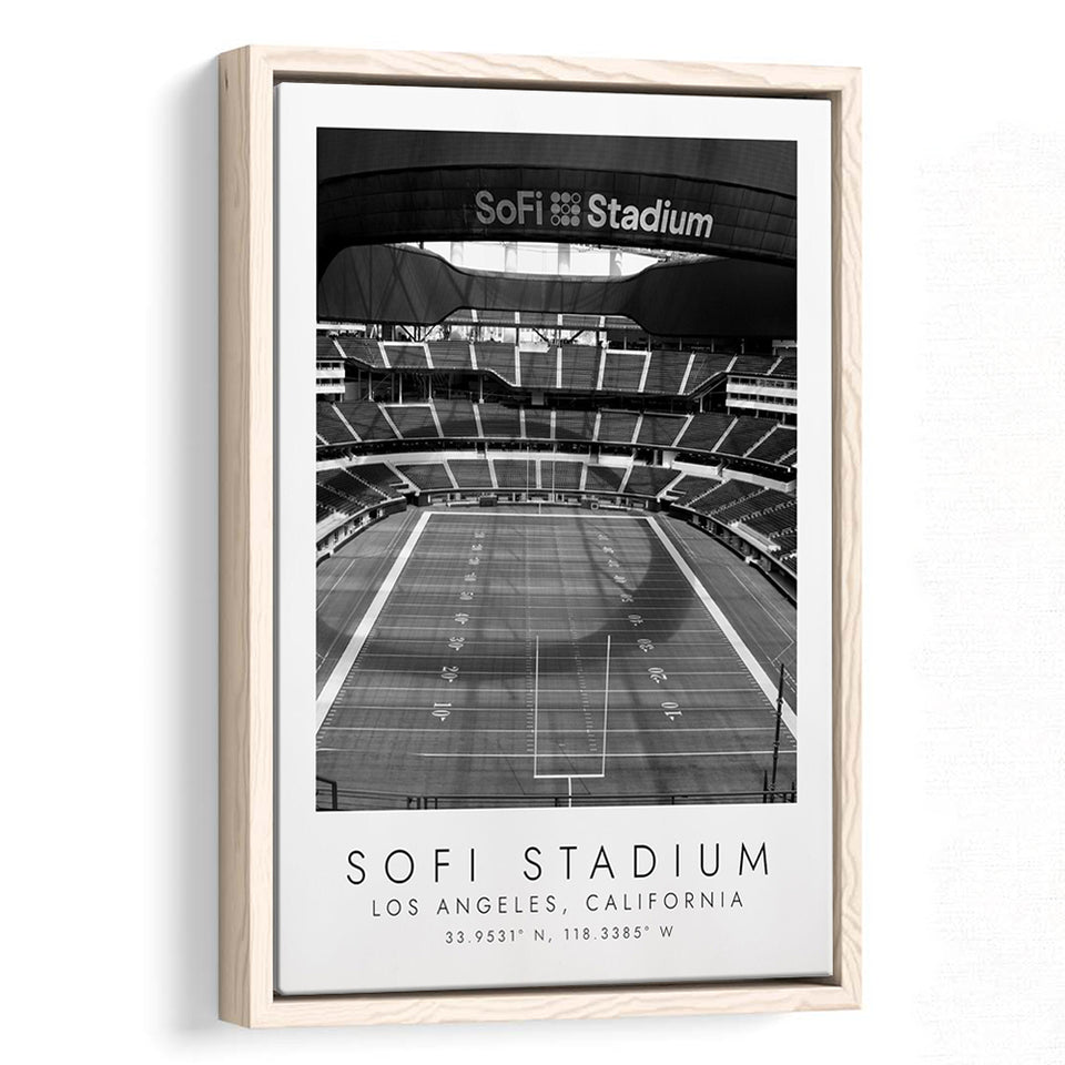 Sofi Stadium Los Angeles Rams Football Lovers Black And White Art Framed Canvas Prints Wall Art Home Decor, Floating Frame