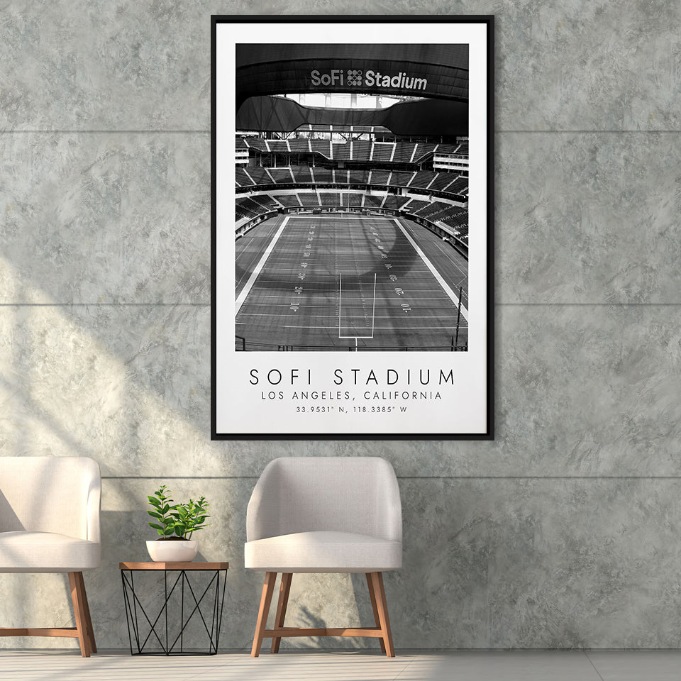Sofi Stadium Los Angeles Rams Football Lovers Black And White Art Framed Canvas Prints Wall Art Home Decor, Floating Frame