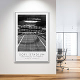Sofi Stadium Los Angeles Rams Football Lovers Black And White Art Framed Canvas Prints Wall Art Home Decor, Floating Frame