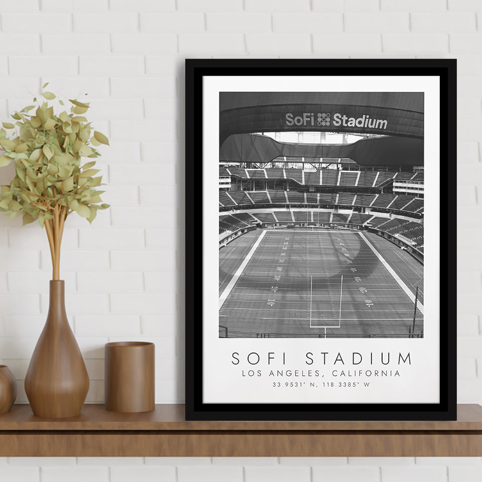 Sofi Stadium Los Angeles Rams Football Lovers Black And White Art Framed Canvas Prints Wall Art Home Decor, Floating Frame