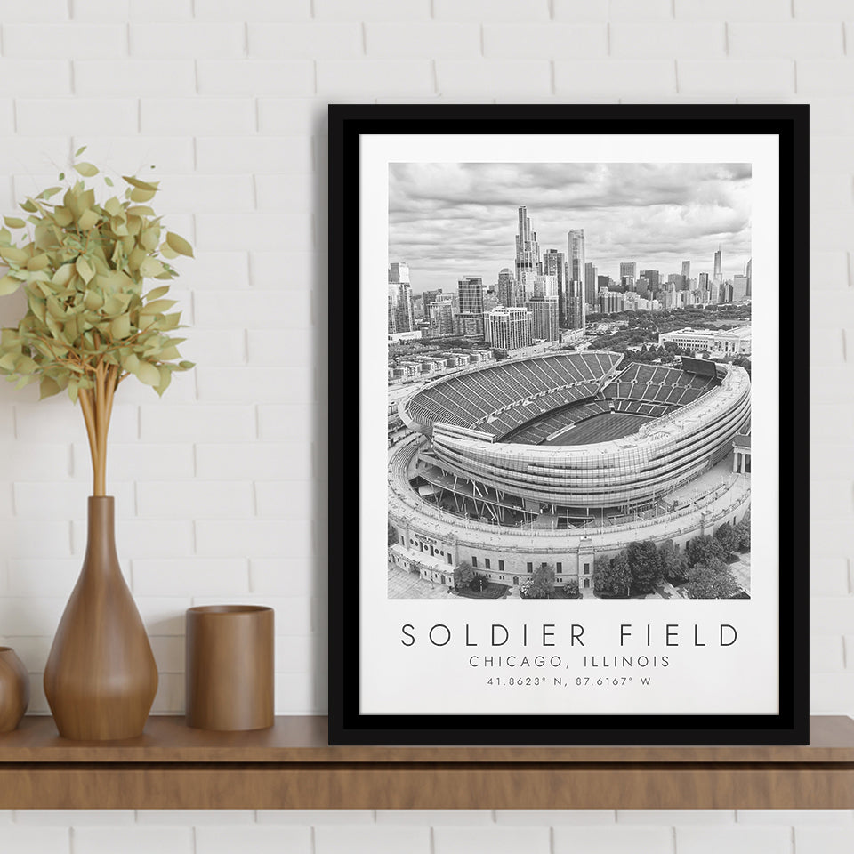 Soldier Field Chicago Bears American Football Lovers Black And White Framed Canvas Prints Wall Art Home Decor, Floating Frame