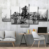 Soldier Horse Jump Black And White Print, Military History 5 Panels, Canvas Prints Wall Art Decor, Large Canvas Art