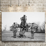 Soldier Horse Jump Black And White Print, Military History Canvas Prints Wall Art Home Decor