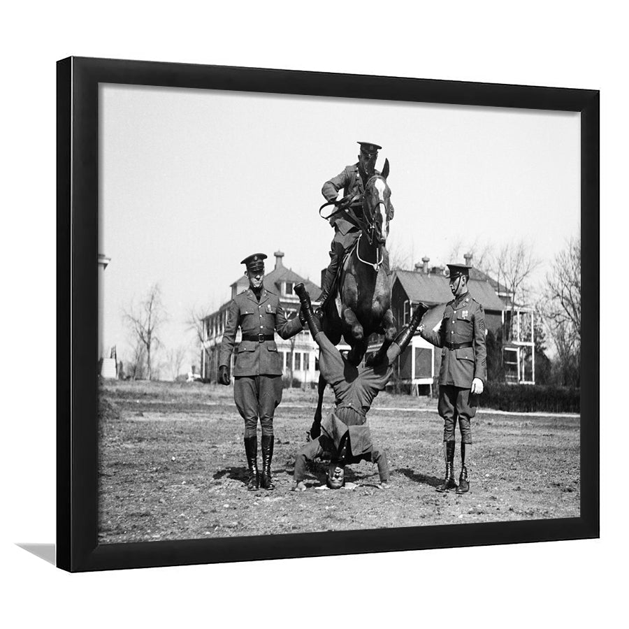Soldier Horse Jump Black And White Print, Military History Framed Art Prints, Wall Art,Home Decor,Framed Picture