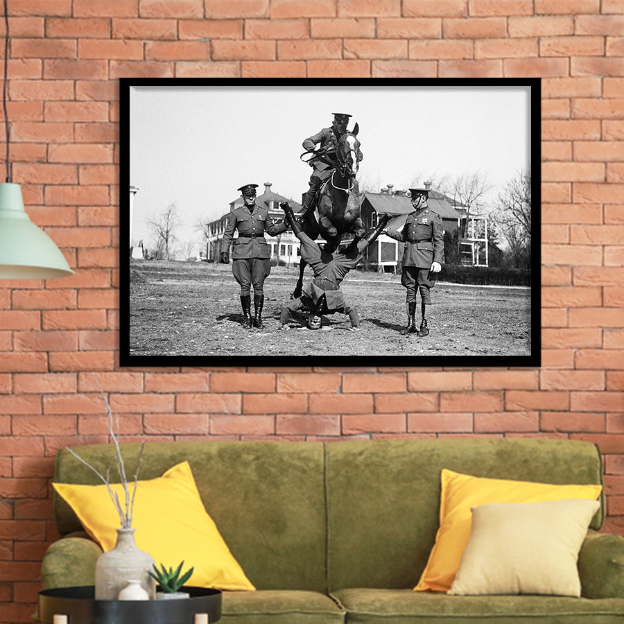 Soldier Horse Jump Black And White Print, Military History Framed Art Prints, Wall Art,Home Decor,Framed Picture