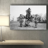 Soldier Horse Jump Black And White Print, Military History Canvas Prints Wall Art Home Decor