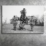 Soldier Horse Jump Black And White Print, Military History Canvas Prints Wall Art Home Decor