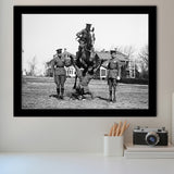 Soldier Horse Jump Black And White Print, Military History Framed Art Prints, Wall Art,Home Decor,Framed Picture