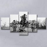 Soldier Horse Jump Black And White Print, Military History 5 Panels, Canvas Prints Wall Art Decor, Large Canvas Art