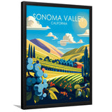 Sonoma Valley California Retro Art Print, City Art Print, Framed Art Print Wall Art Home Decor, Framed Picture