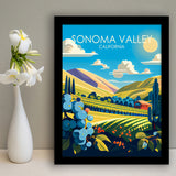 Sonoma Valley California Retro Art Print, City Art Print, Framed Art Print Wall Art Home Decor, Framed Picture