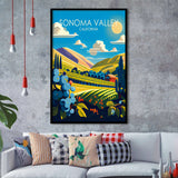 Sonoma Valley California Retro Art Print, City Art Print, Framed Art Print Wall Art Home Decor, Framed Picture