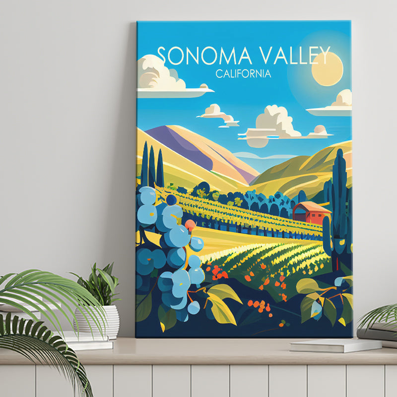 Sonoma Valley California Retro Art Print ,City Art Print, Large Canvas, Canvas Print Wall Art Home Decor