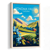 Sonoma Valley California Retro Art Print, Large Canvas, Framed Canvas Print Wall Art Home Decor, Floating Frame