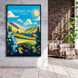 Sonoma Valley California Retro Art Print, Large Canvas, Framed Canvas Print Wall Art Home Decor, Floating Frame