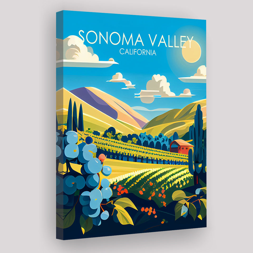 Sonoma Valley California Retro Art Print ,City Art Print, Large Canvas, Canvas Print Wall Art Home Decor