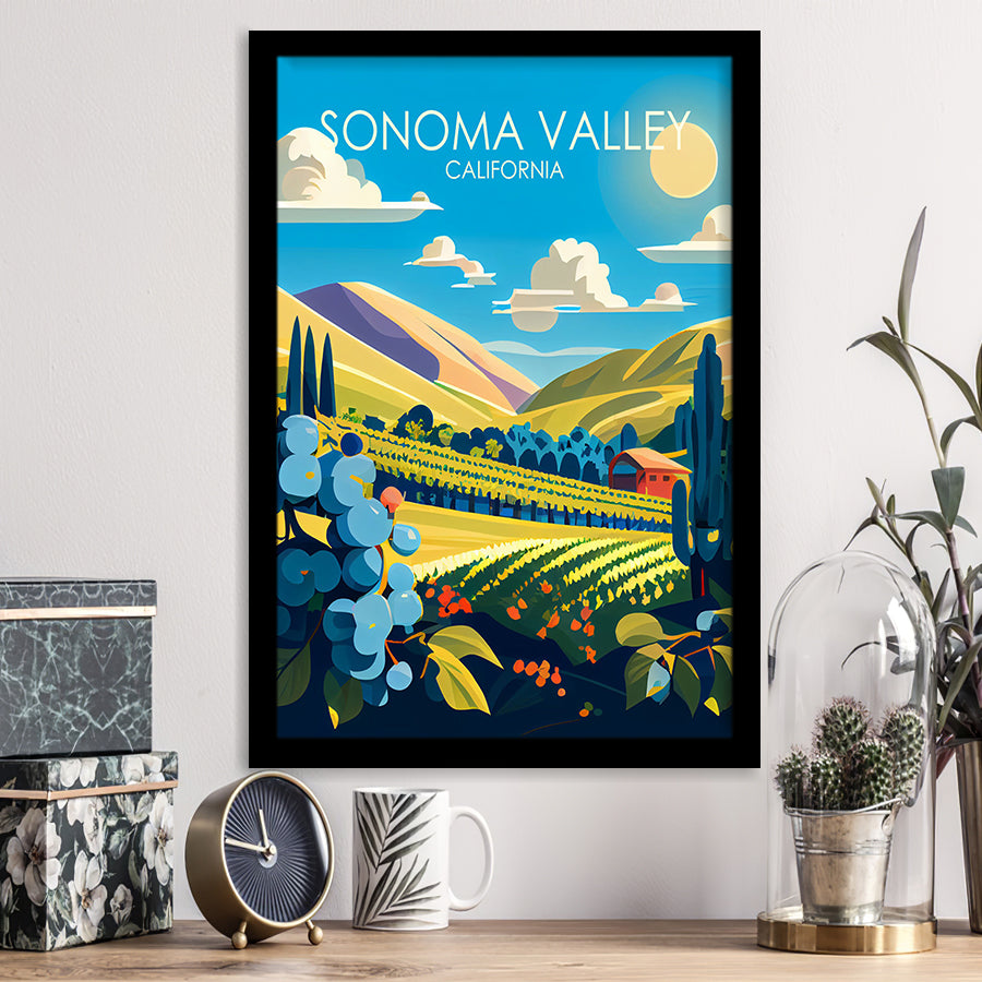 Sonoma Valley California Retro Art Print, City Art Print, Framed Art Print Wall Art Home Decor, Framed Picture