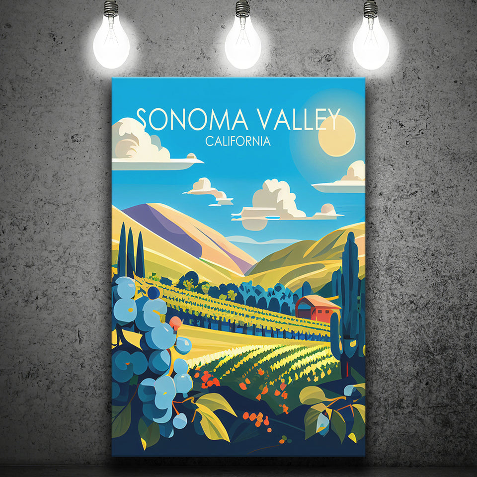 Sonoma Valley California Retro Art Print ,City Art Print, Large Canvas, Canvas Print Wall Art Home Decor