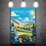 Sonoma Valley California Retro Art Print ,City Art Print, Large Canvas, Canvas Print Wall Art Home Decor