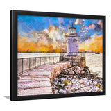 South Portland Maine Usa Breakwater Light City Art Watercolor Framed Art Prints Wall Art Decor,Framed Picture