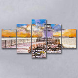 South Portland Maine Usa Breakwater Light 5 Pieces Mixed Canvas Prints Wall Art Home Decor