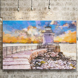 South Portland Maine Usa Breakwater Light City Art Watercolor Canvas Prints Wall Art Home Decor, Large Canvas