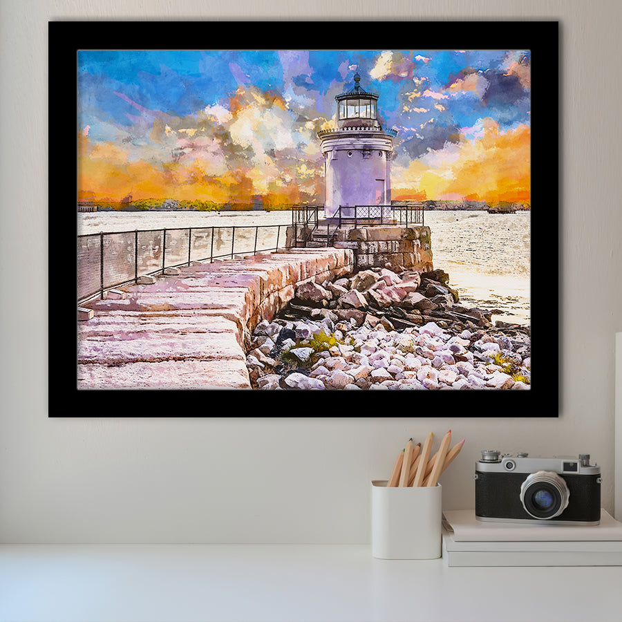 South Portland Maine Usa Breakwater Light City Art Watercolor Framed Art Prints Wall Art Decor,Framed Picture