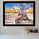 South Portland Maine Usa Breakwater Light City Art Watercolor Framed Art Prints Wall Art Decor,Framed Picture
