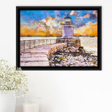 South Portland Maine Usa Breakwater Light City Art Watercolor Framed Canvas Prints Wall Art Home Decor,Floating Frame
