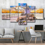South Portland Maine Usa Breakwater Light 5 Pieces Mixed Canvas Prints Wall Art Home Decor
