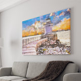 South Portland Maine Usa Breakwater Light City Art Watercolor Canvas Prints Wall Art Home Decor, Large Canvas
