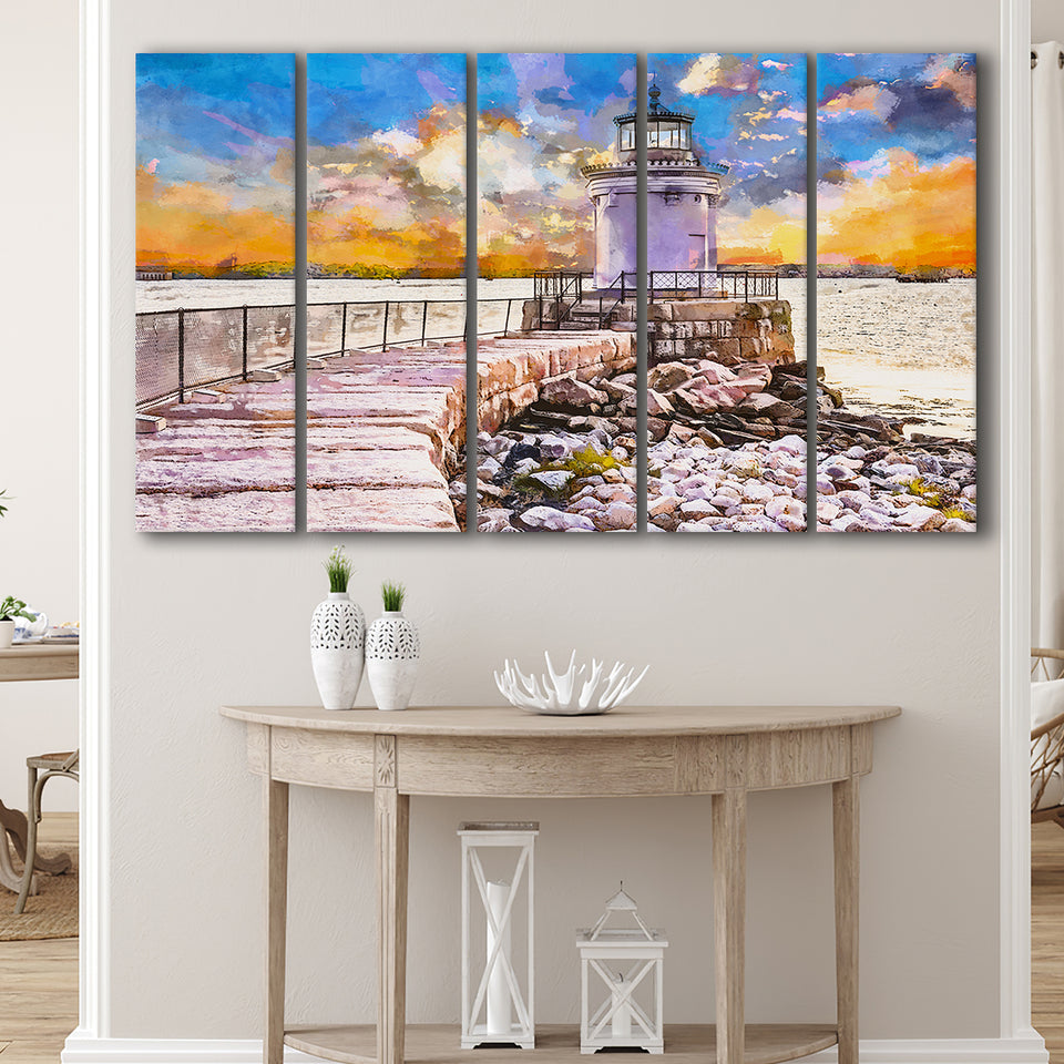 South Portland Maine Usa Breakwater Light 5 Pieces Extra Large Canvas Prints Wall Art Home Decor
