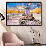 South Portland Maine Usa Breakwater Light City Art Watercolor Framed Canvas Prints Wall Art Home Decor,Floating Frame