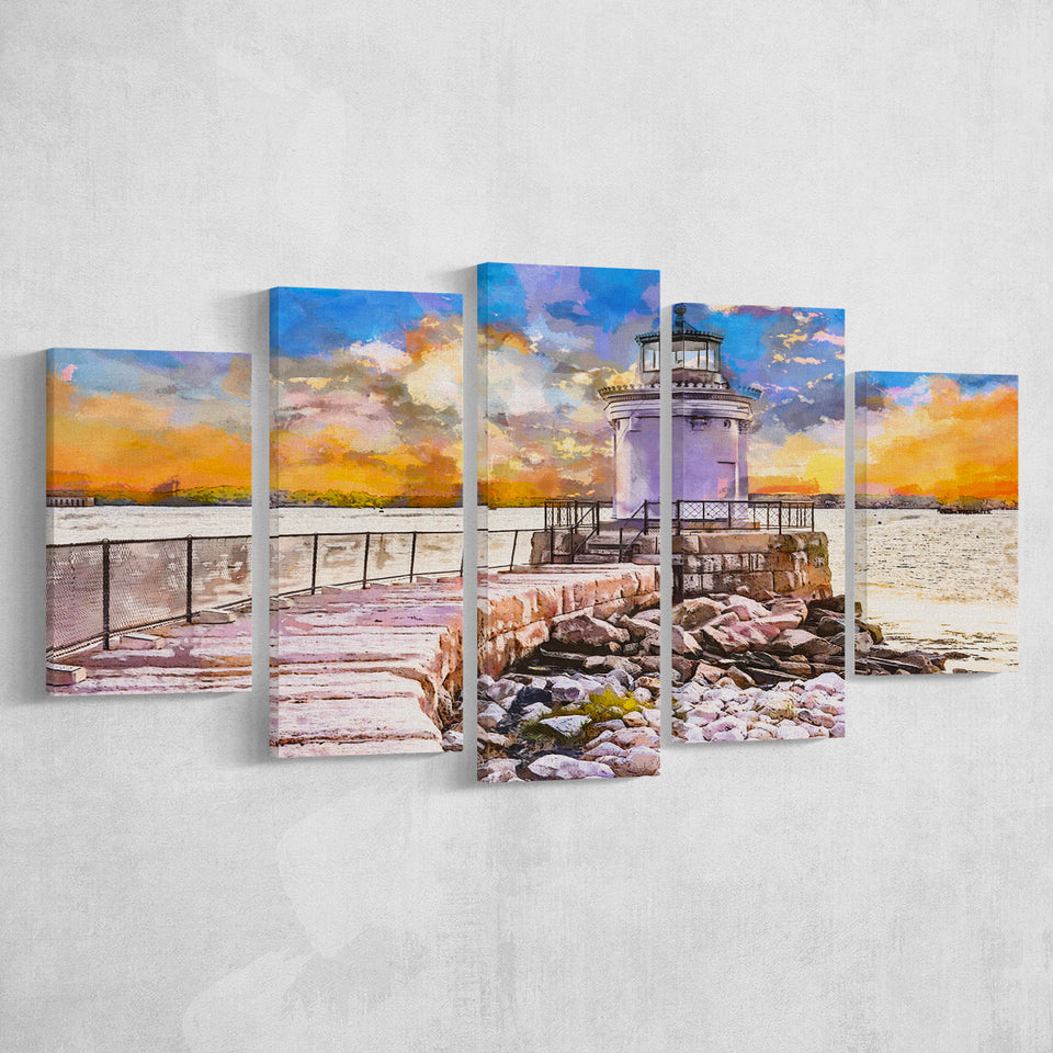 South Portland Maine Usa Breakwater Light 5 Pieces Mixed Canvas Prints Wall Art Home Decor