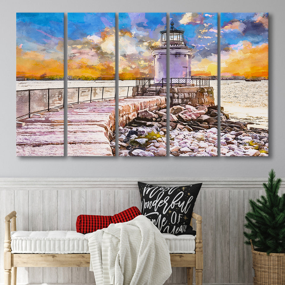 South Portland Maine Usa Breakwater Light 5 Pieces Extra Large Canvas Prints Wall Art Home Decor