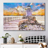South Portland Maine Usa Breakwater Light City Art Watercolor Canvas Prints Wall Art Home Decor, Large Canvas