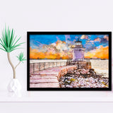 South Portland Maine Usa Breakwater Light City Art Watercolor Framed Art Prints Wall Art Decor,Framed Picture