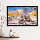 South Portland Maine Usa Breakwater Light City Art Watercolor Framed Canvas Prints Wall Art Home Decor,Floating Frame