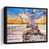 South Portland Maine Usa Breakwater Light City Art Watercolor Framed Canvas Prints Wall Art Home Decor,Floating Frame