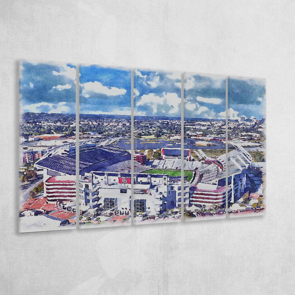 South Carolina Gamecocks Williams–Brice Stadium Watercolor, 5 Pieces B, Multi Panel Canvas Prints Wall Art Decor